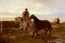 Lieb Leading The Horses Home At Sunset