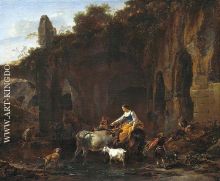 Shepherds beside Roman ruins