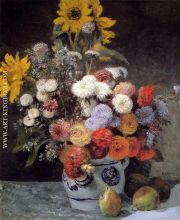 Mixed Flowers In An Earthenware Pot