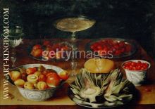 Artichokes,fruit and cups, Still-life