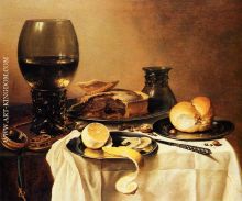 Still Life With Roemer Meat Pie Lemon And Bread