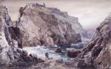 Seascape with Two Figures Tintagel Cornwall England