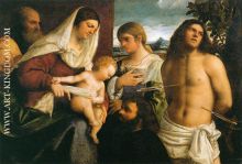 La Sainte Famille avec sainte Catherine, saint SÃ©bastien et un donateur de Sebastiano del Piombo