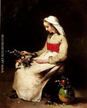 A Girl Arranging A Vase Of Flowers