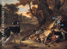 A Huntsman cutting up a Dead Deer, with Two Deerhounds