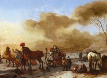 A Winter Landscape With Horse Drawn Sleds