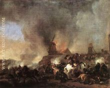 Cavalry in front of a Burning mill