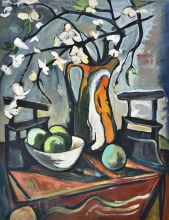 Still Life with Flat Irons, Apples and Blossoms in a Jug, 1955